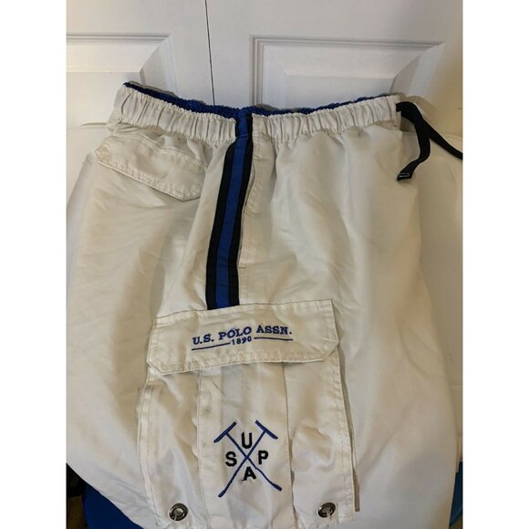 U.S. Polo Assn Men's Sz L Swim Trunks Board‎ Shorts White Blue Cargo - Picture 4 of 8